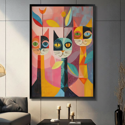 Colorful Pop Art Three Cats Canvas Wall Art