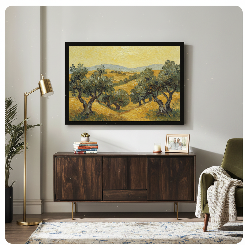 Olive Grove Landscape Canvas Wall Art – Framed