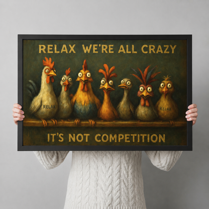 Relax We're All Crazy Funny Chicken Canvas Art