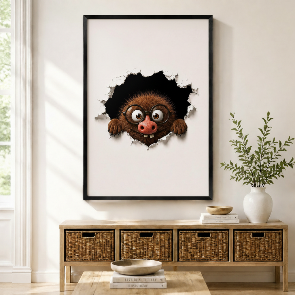 Fuzzy Monster Peeking Through Wall Canvas Print