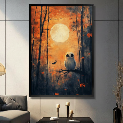 Halloween Owl Autumn Forest Oil Canvas Art Wall Art