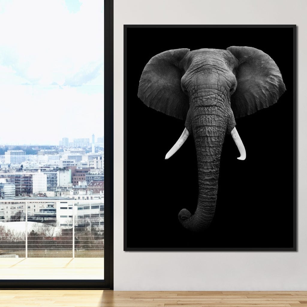 Black and White Elephant Face Canvas Wall Art