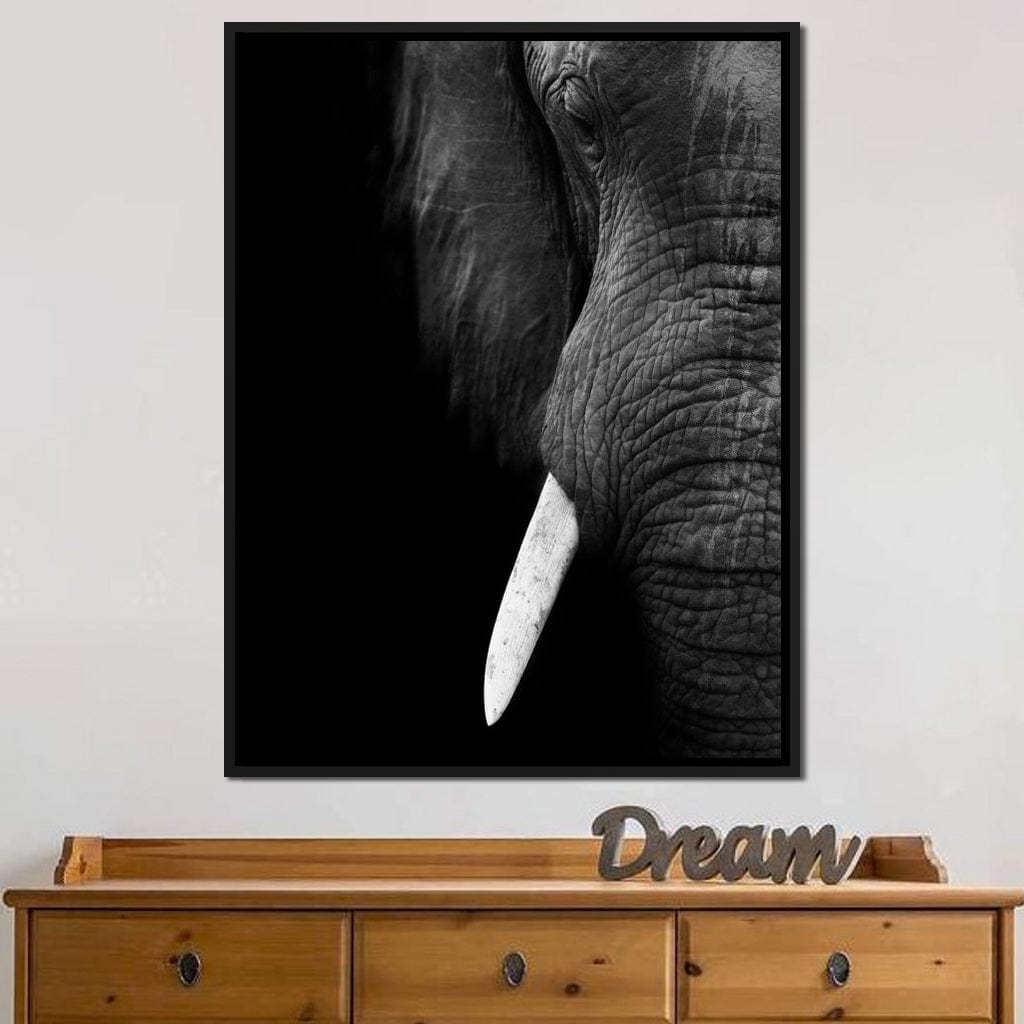 Black and White Elephant Close up Canvas Wall Art