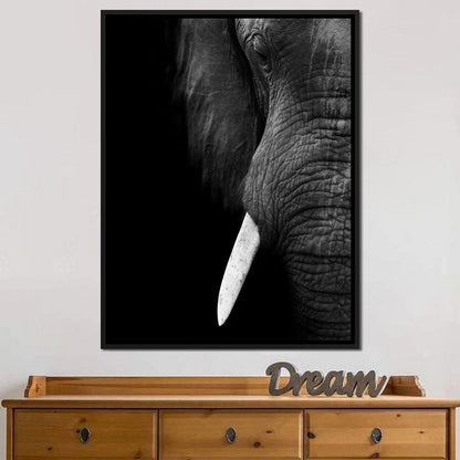 Black and White Elephant Close up Canvas Wall Art