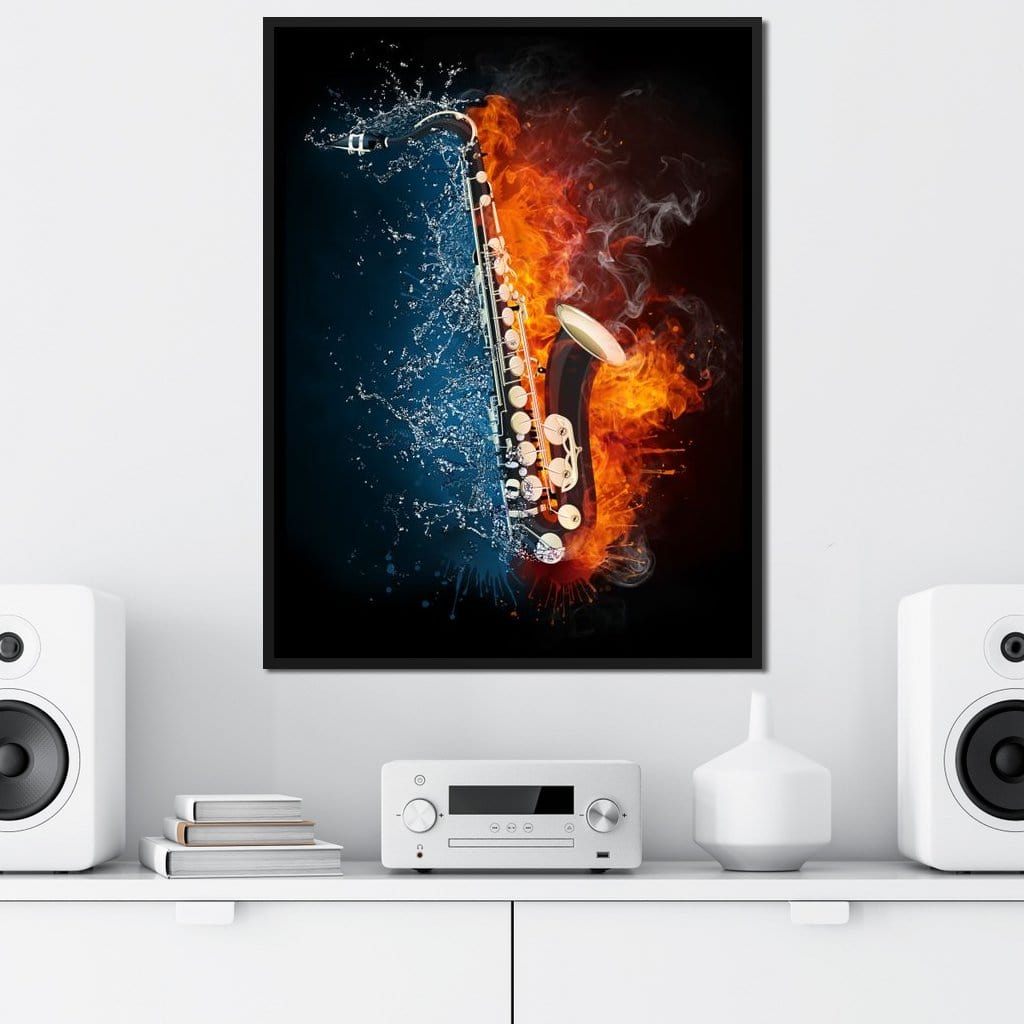Fire & Water Saxophone Canvas Wall Art