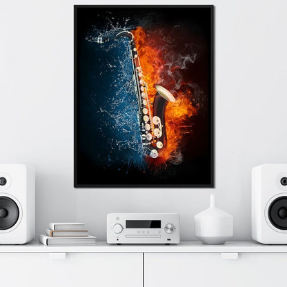 Fire & Water Saxophone Canvas Wall Art