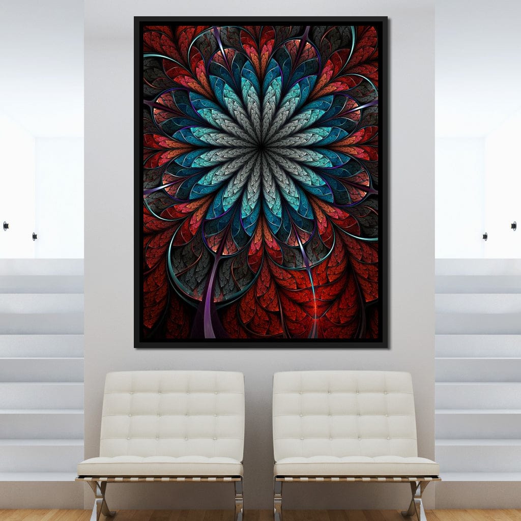 Red Shade Fractal Flower Canvas Wall Art