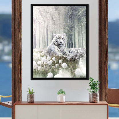 White Tiger Flowers Canvas Wall Art
