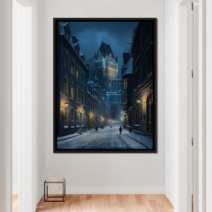 Quebec City Street On a Winter Night Canvas Wall Art