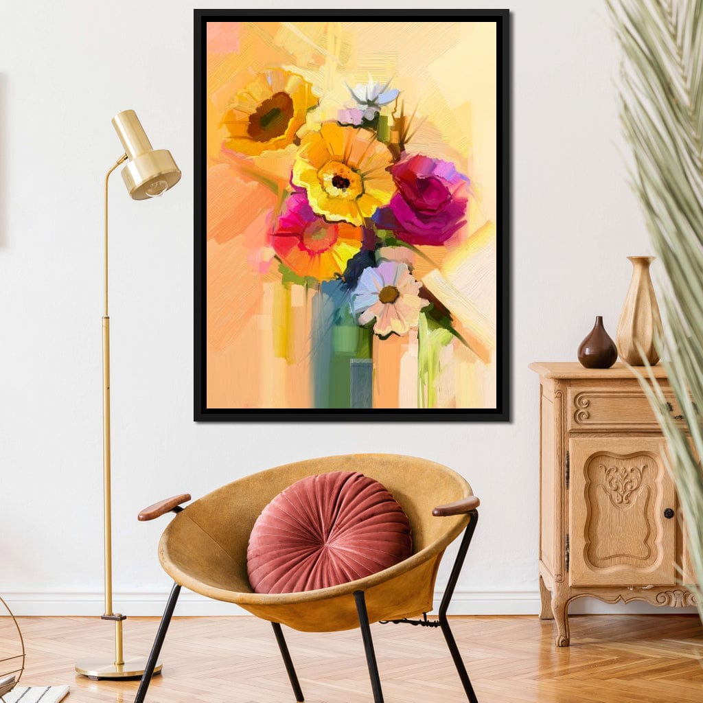 White Yellow & Red Flower Bouquet Canvas Wall Art