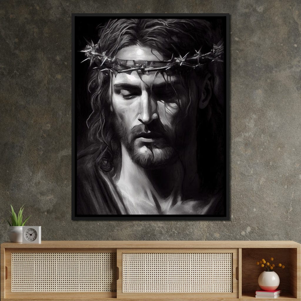 Black & White Jesus Portrait Canvas Wall Art