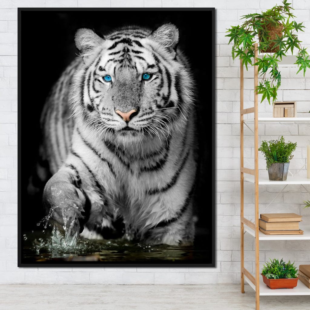 Blue Eyed Snow Tiger Canvas Wall Art