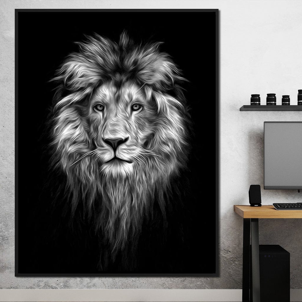 Black and White Lion Face Canvas Wall Art