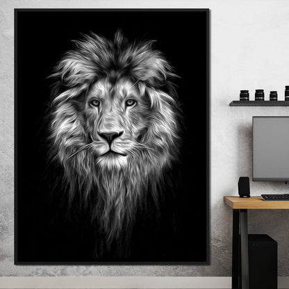 Black and White Lion Face Canvas Wall Art