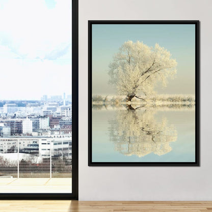 Winter Tree by the Lake Canvas Wall Art