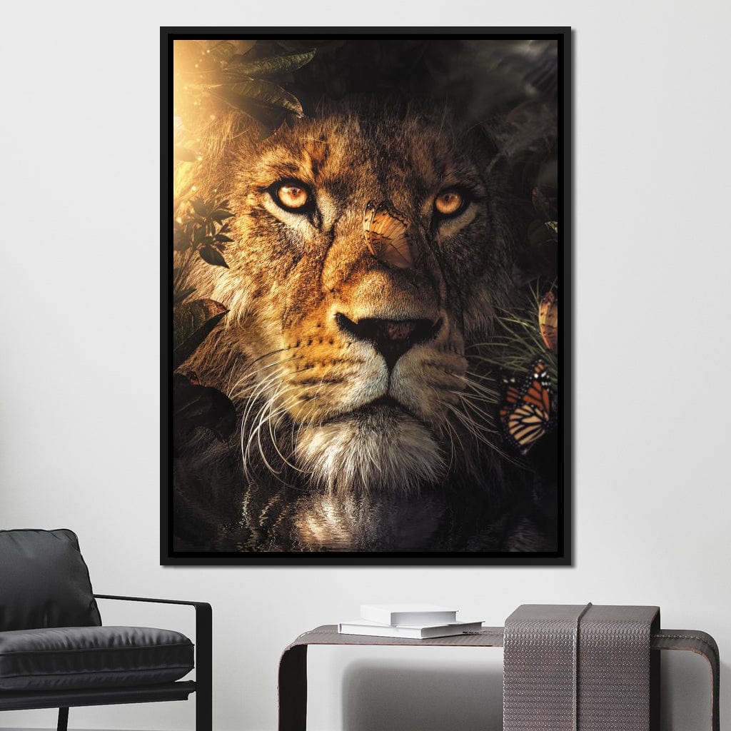 Lion Hiding Canvas Wall Art