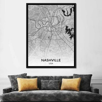 Map of Nashville, USA Canvas Wall Art