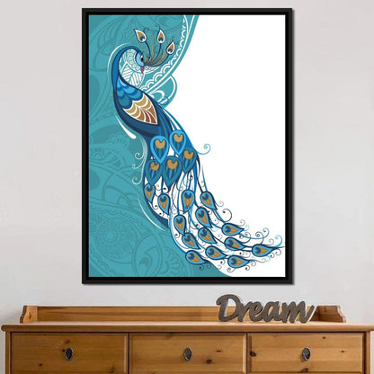 Peacock on Turquoise & White Background Canvas Wall Art