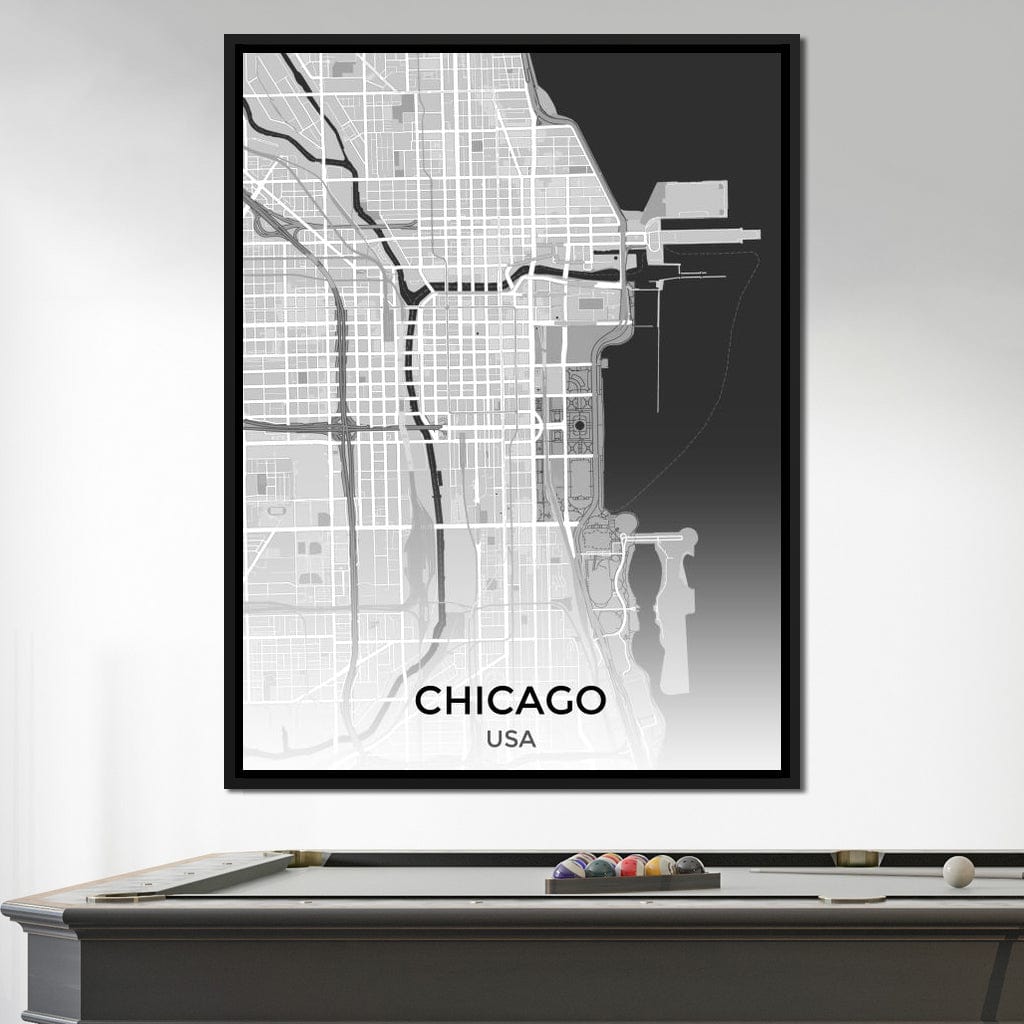 Map of Chicago, USA Canvas Wall Art