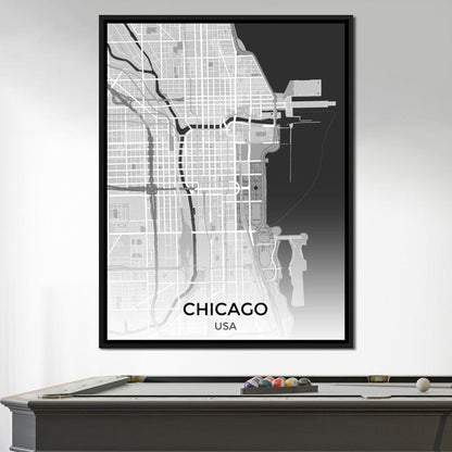 Map of Chicago, USA Canvas Wall Art
