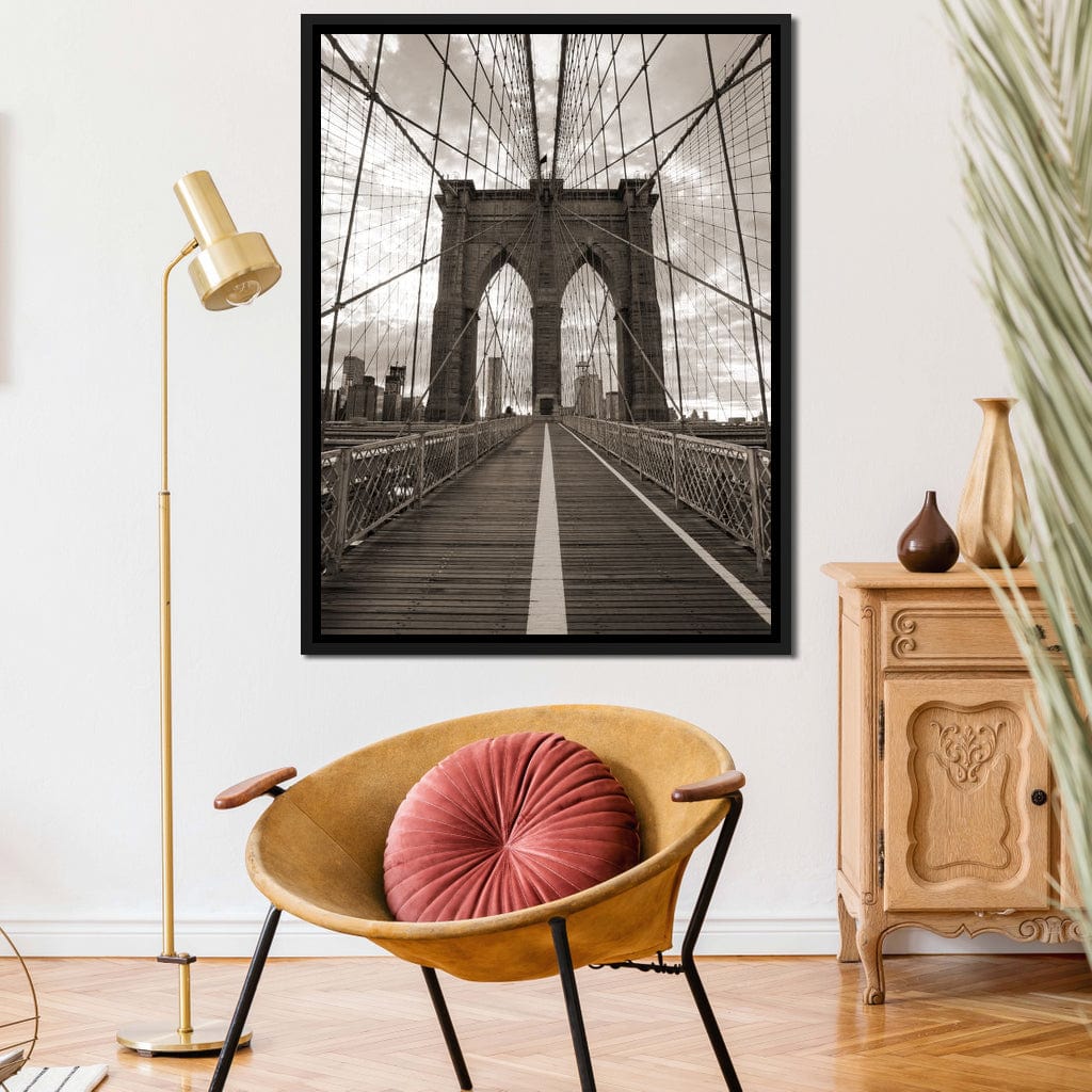 Brooklyn Bridge in Black & White Canvas Wall Art