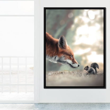 Fox Meets Squirrel Canvas Wall Art