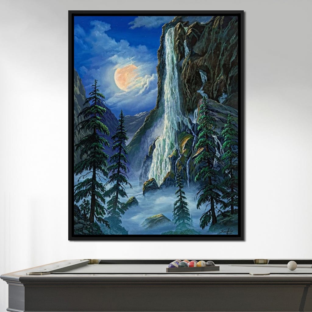 Moonlight Waterfall Canvas Wall Art