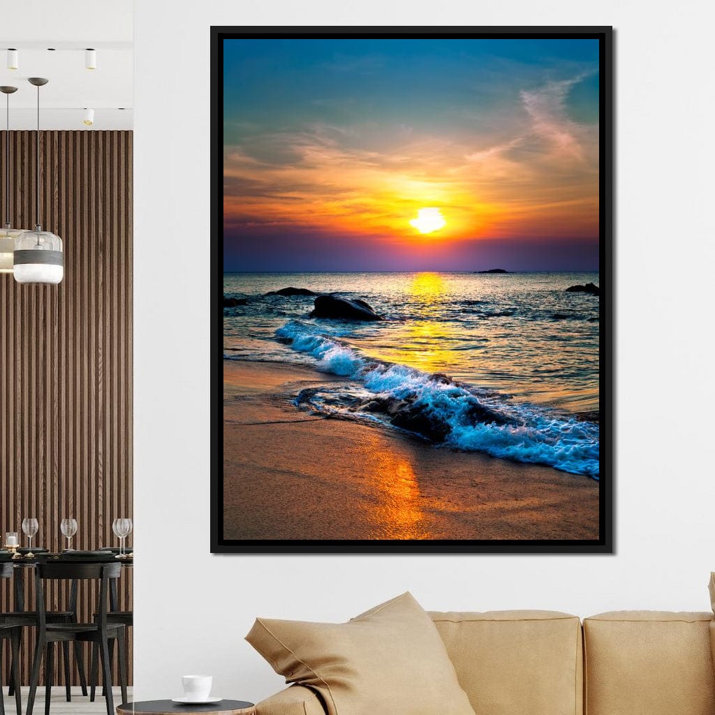 Black Sand Beach Sunset Canvas Wall Art