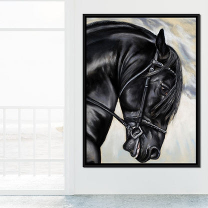 Black Friesian Horse Canvas Wall Art