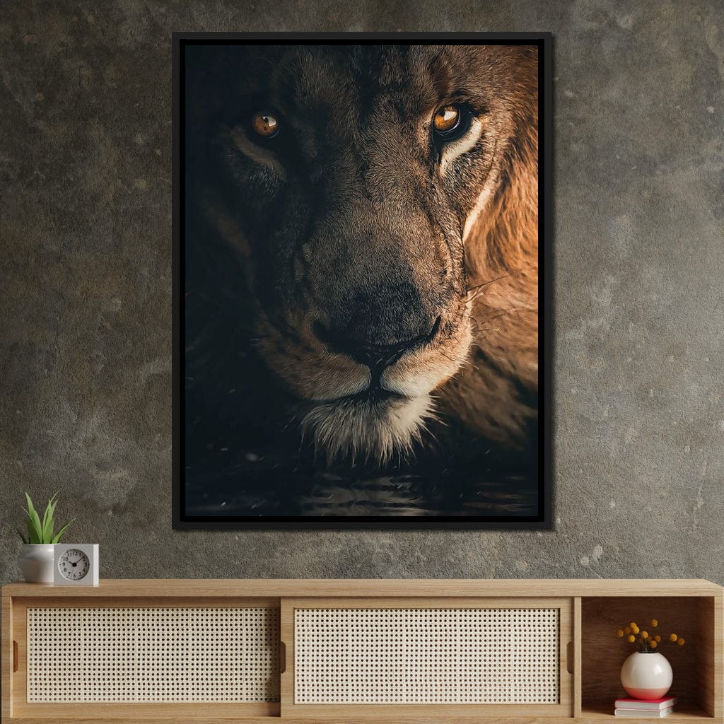 Lion Portrait Water Canvas Wall Art