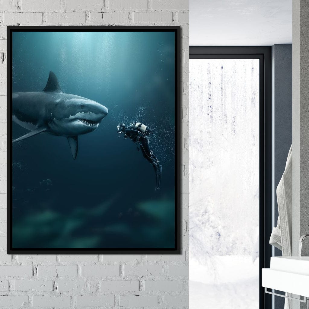 Shark Meets Diver Canvas Wall Art