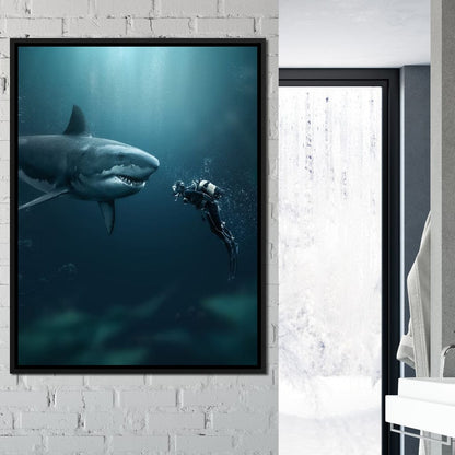 Shark Meets Diver Canvas Wall Art