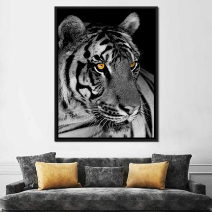 Black and White Tiger with Yellow Eyes Canvas Wall Art