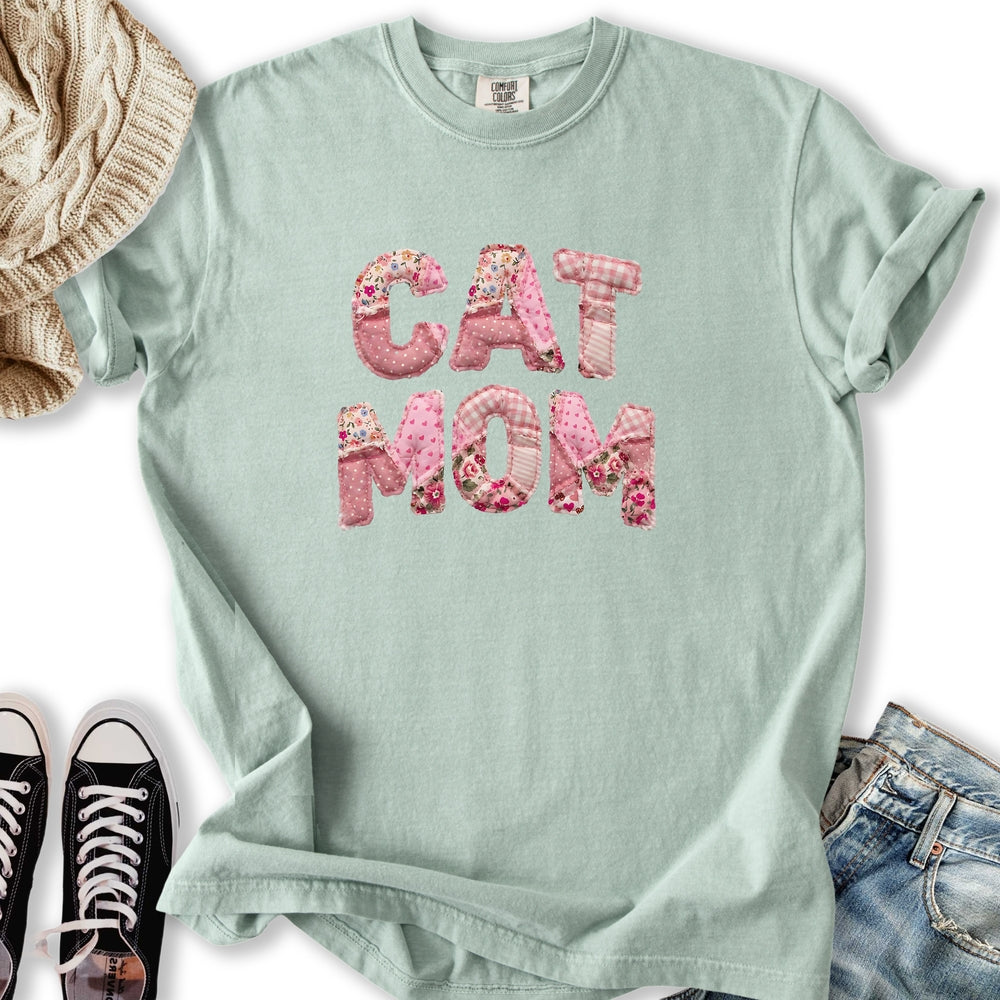 Pink Faux Patchwork Cat Relaxed Tee