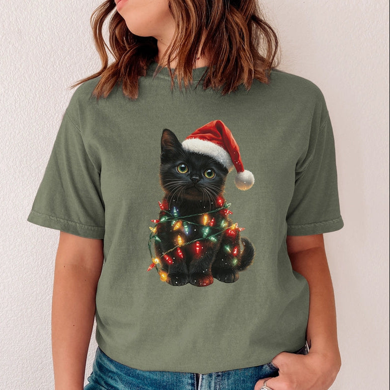 Christmas Cat Lights Relaxed Tee