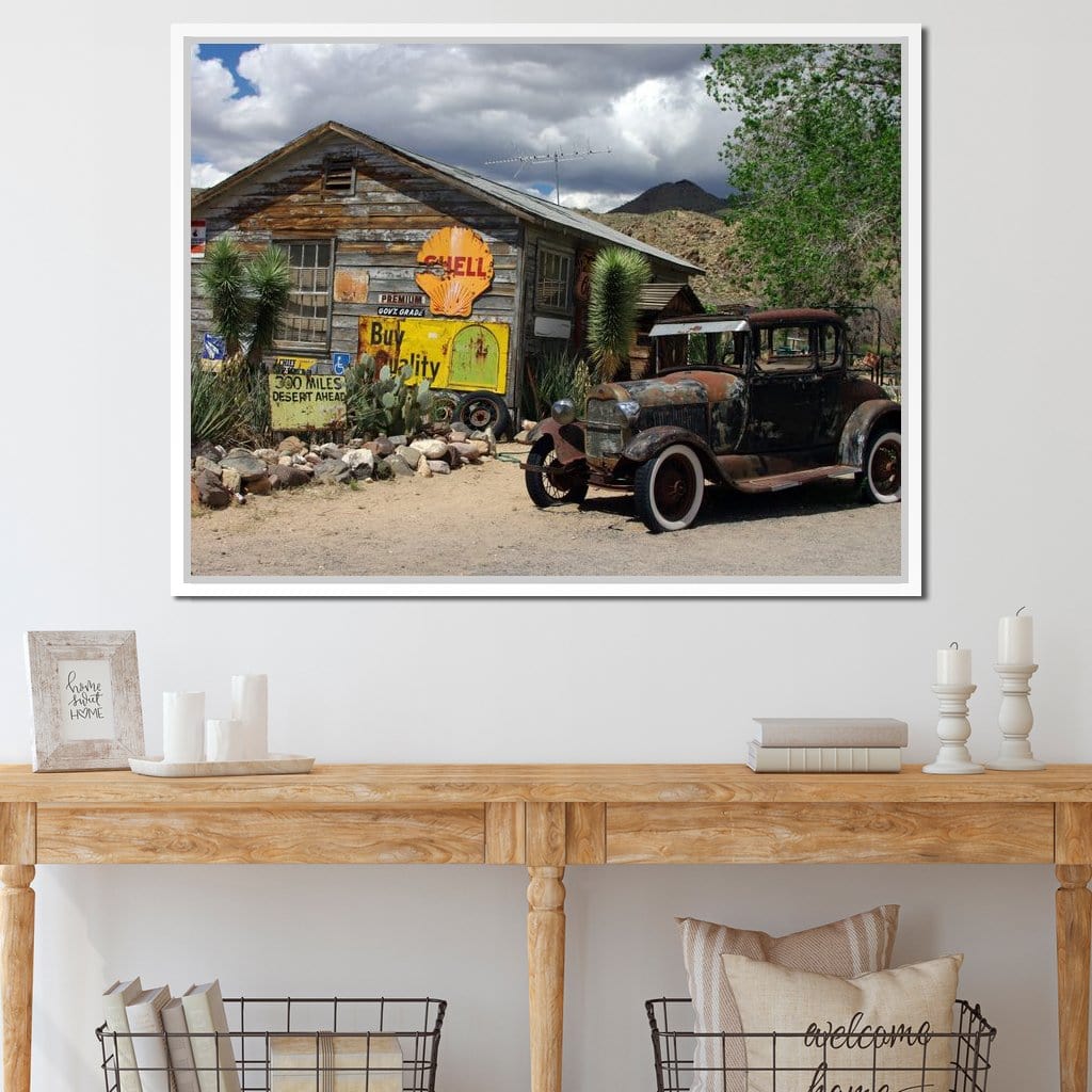 Old Car by Route 66 Canvas Wall Art