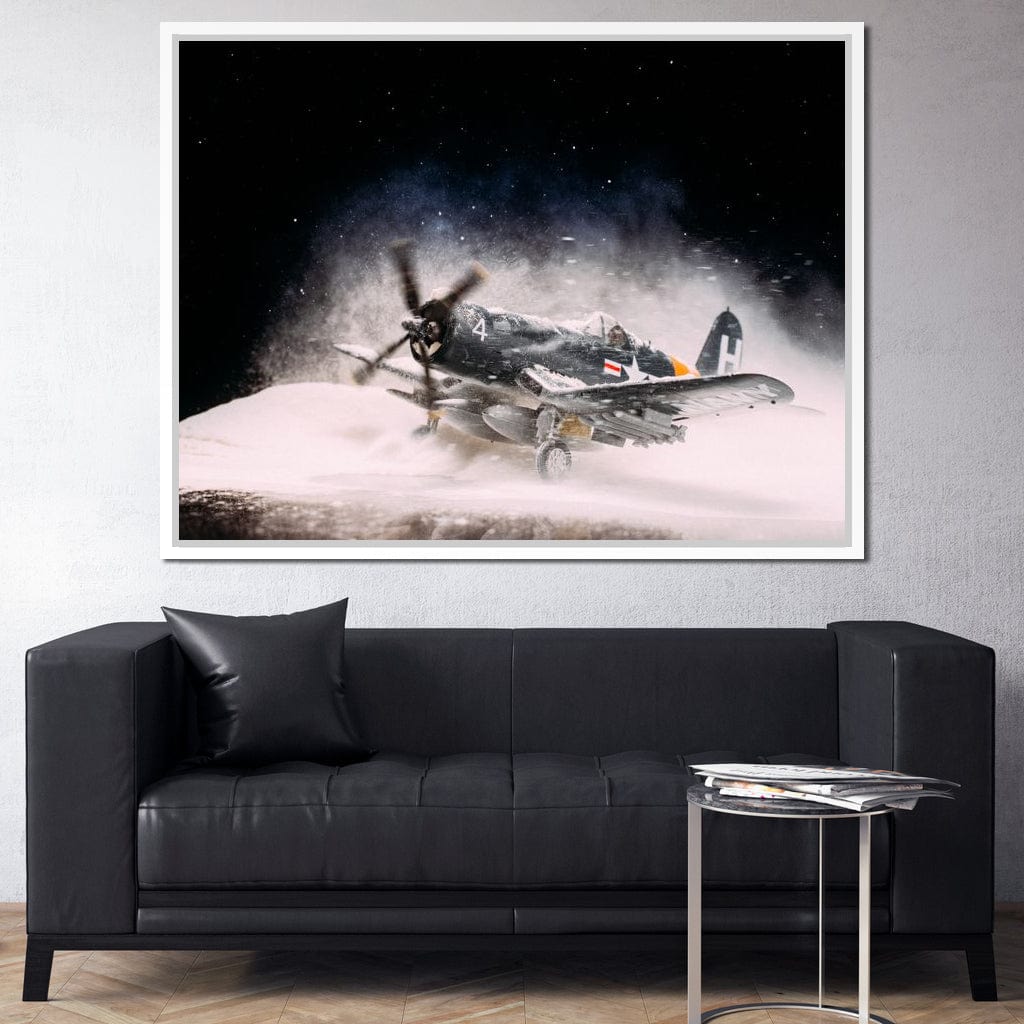Snowy F4-U Corsair Canvas Wall Art