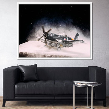 Snowy F4-U Corsair Canvas Wall Art