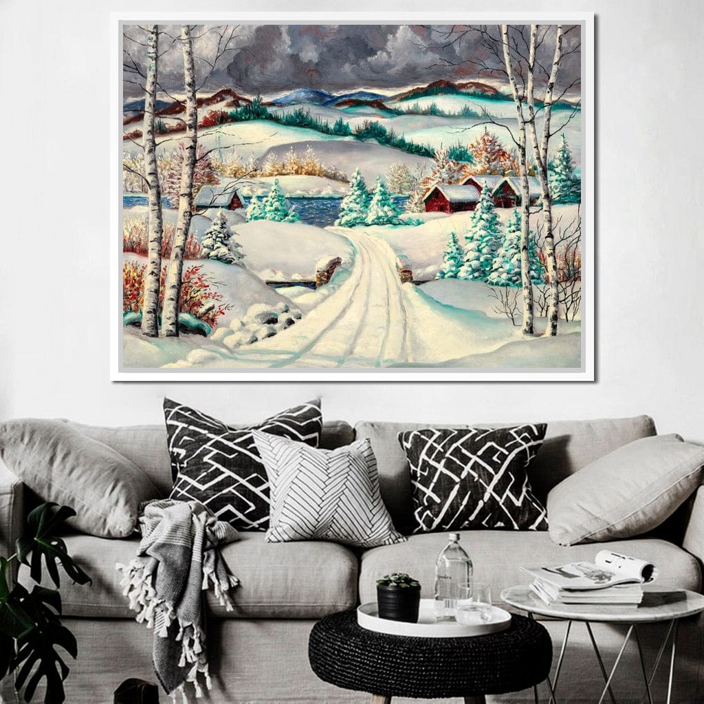 Rural Winter Landscape Canvas Wall Art