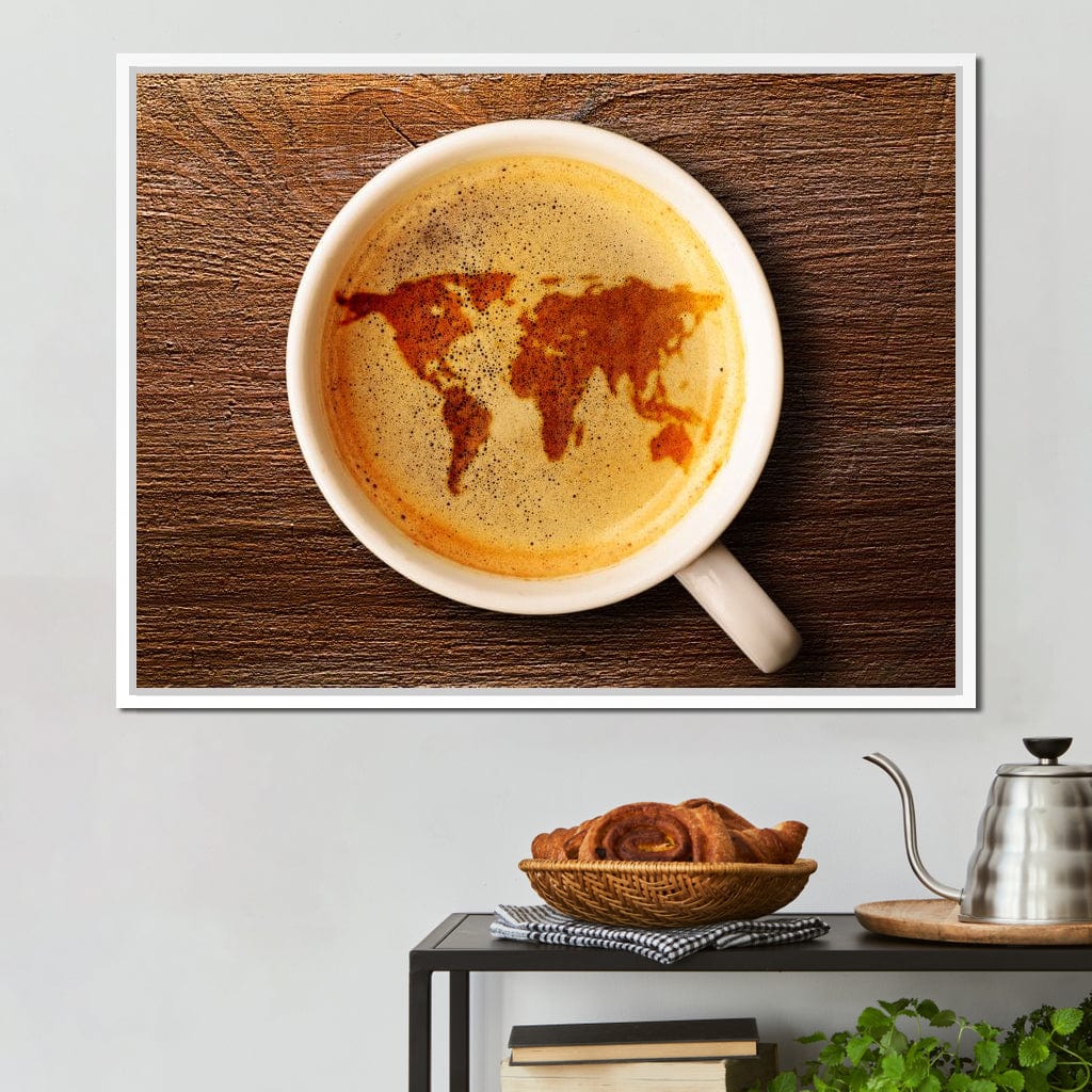 World Map Coffee Cup Canvas Wall Art