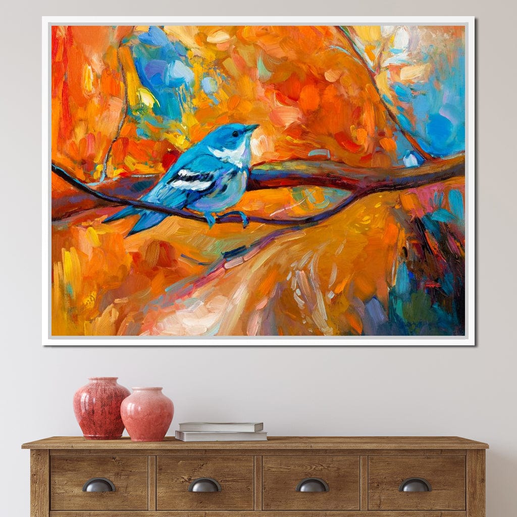 Blue Cerulean Warbler Bird Canvas Wall Art