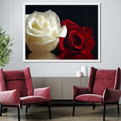 Red & White Roses Reflection Canvas Wall Art