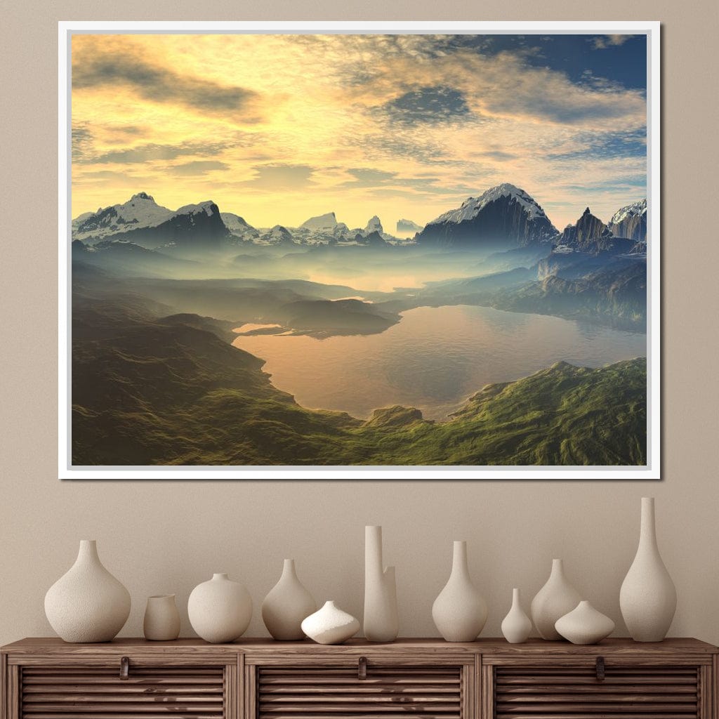 Morning Mist on Serenity Lake Canvas Wall Art