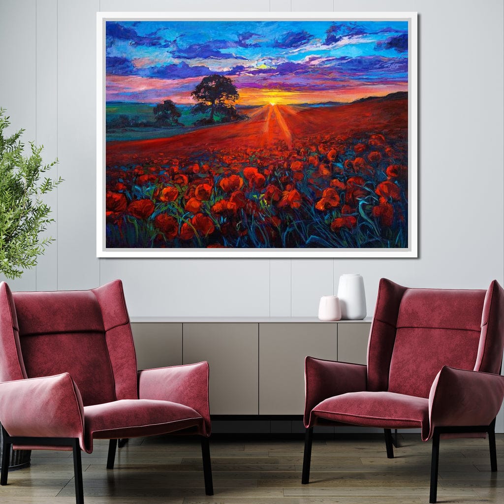 Sunset Over the Poppy Fields Canvas Wall Art