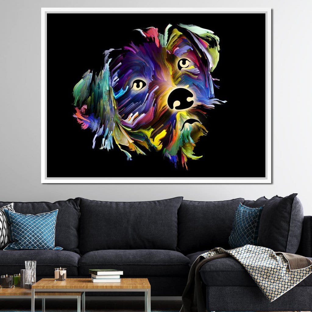 Coloful Dog on Black Background Canvas Wall Art