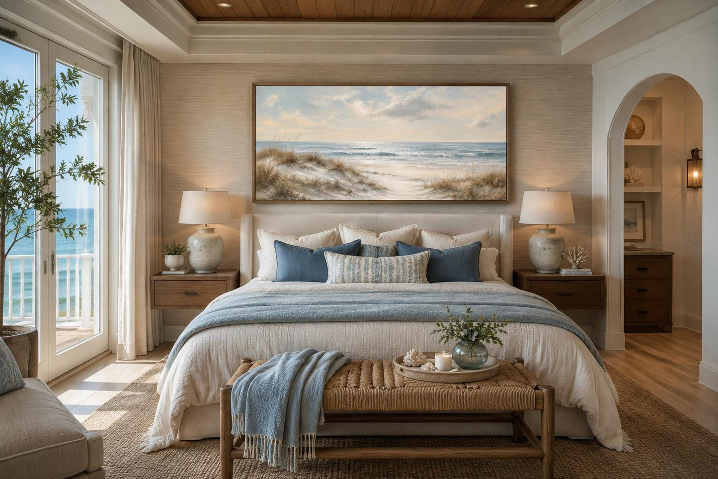 Sandy Beach Dunes with Sea Grass and Rolling Waves Wall Art