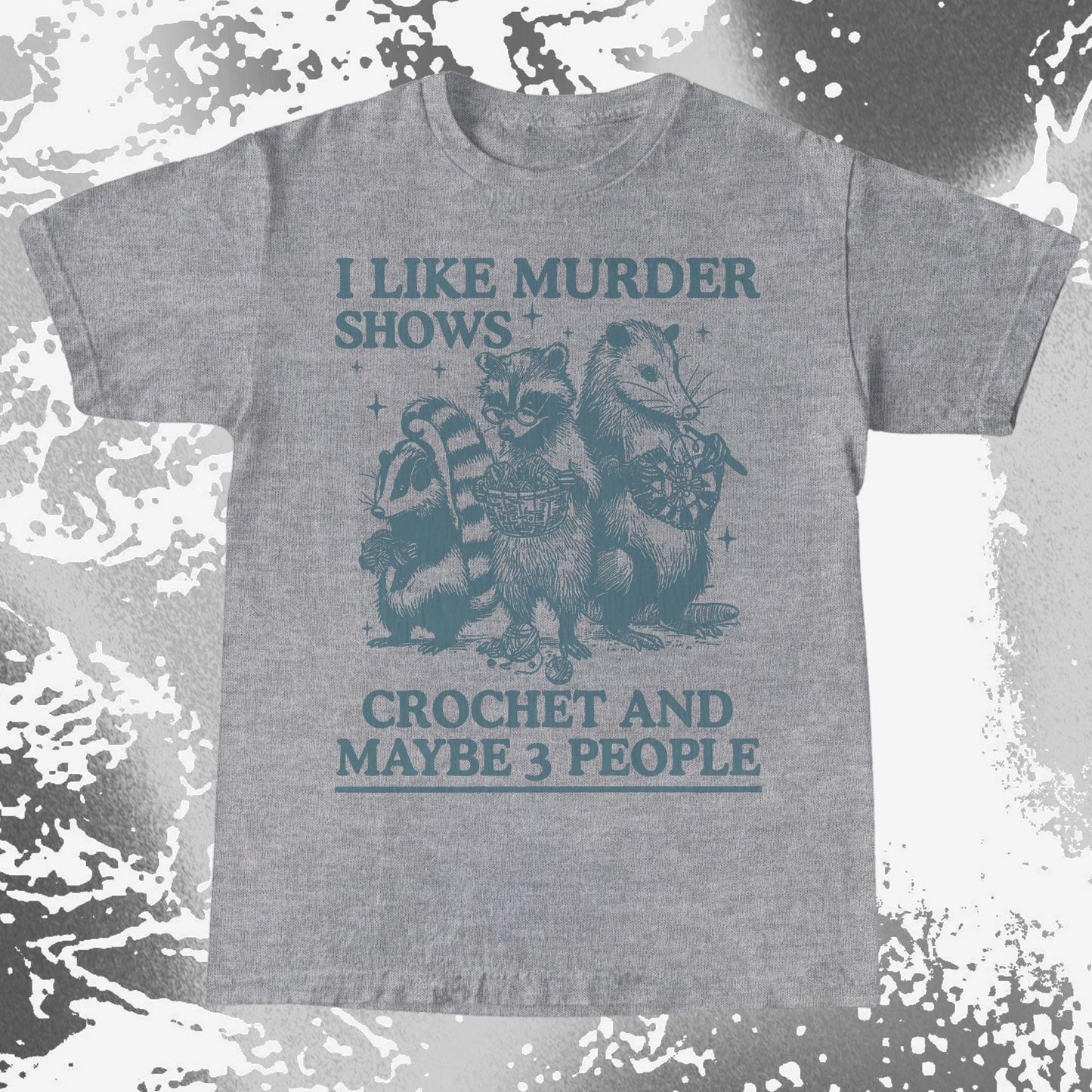 Funny Raccoon Badger Opossum “Murder Shows & Crochet” Shirt, funny meme tee gift (view 4)