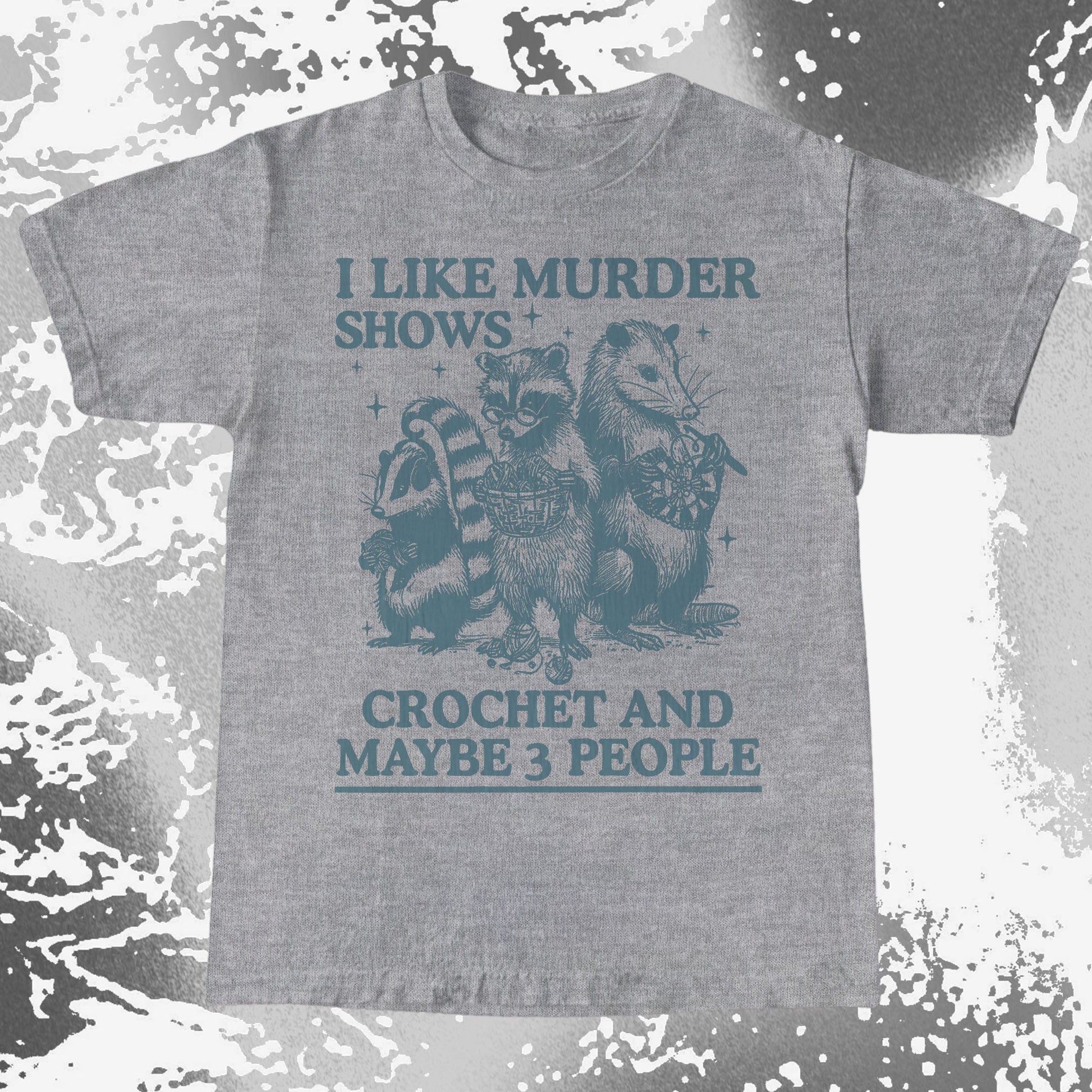 Funny Raccoon Badger Opossum “Murder Shows & Crochet” Shirt, funny meme tee gift (view 4)