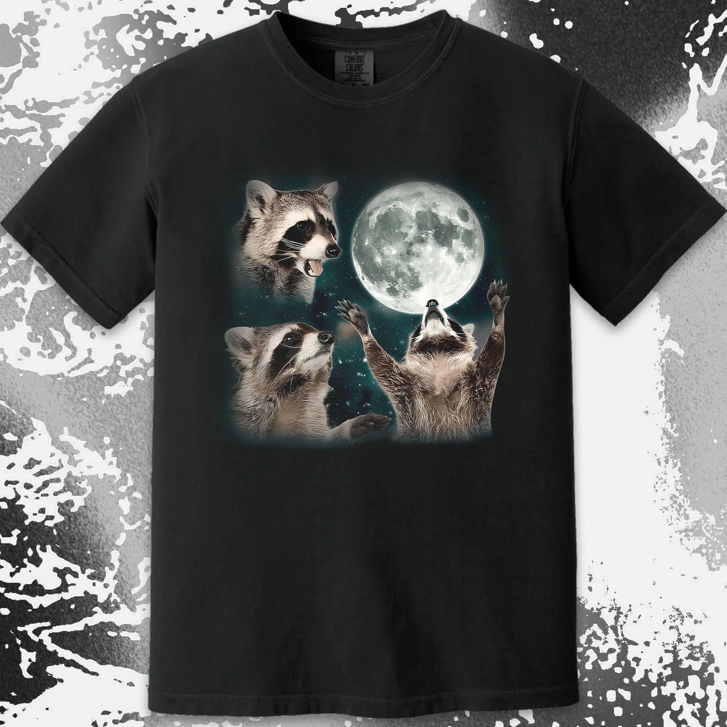 Three Raccoons Howling at the Moon Shirt, funny meme tee gift (view 12)