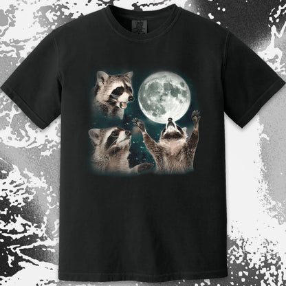 Three Raccoons Howling at the Moon Shirt, funny meme tee gift (view 12)
